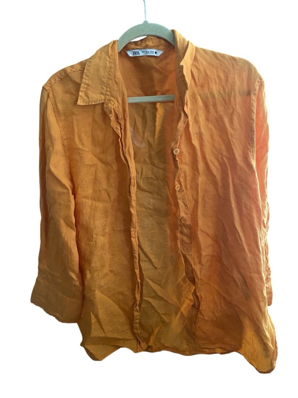 Zara Lightweight Linen Button-Up Shirt in Orange